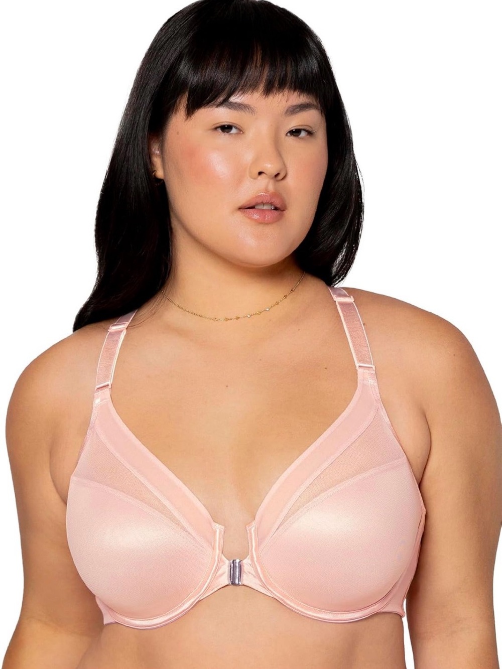 Curvy Couture Light Pink Front-Closure Plunge Bra